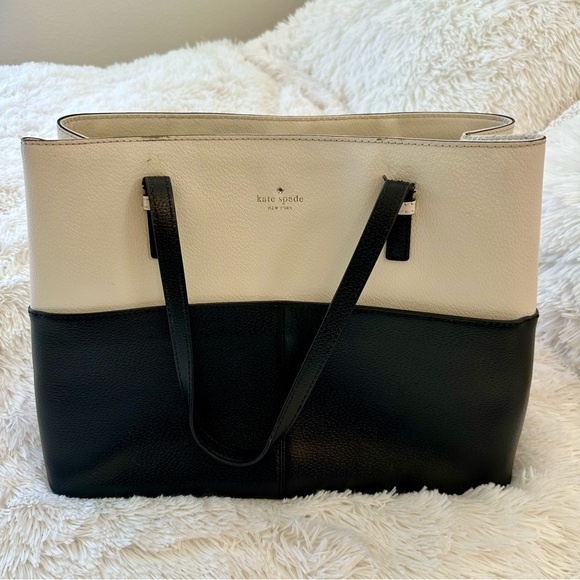 Kate Spade Grand Street Colorblock Gabriel Black Cream Leather Tote